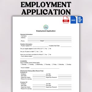 Job Application Form | New Employee Form | Job Application Template | Employment Form | Employee Application Template | HR Forms