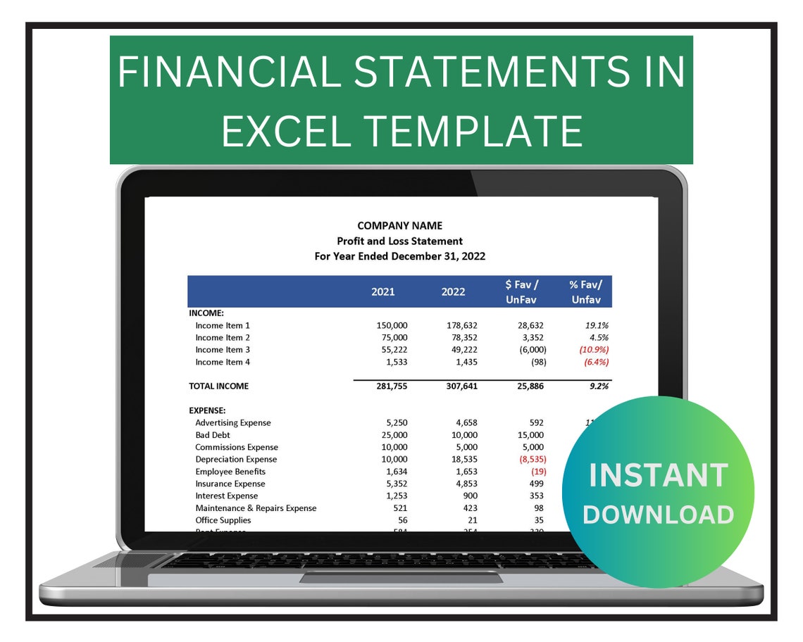 Excel Financial Statement Template With Profit & Loss Statement ...