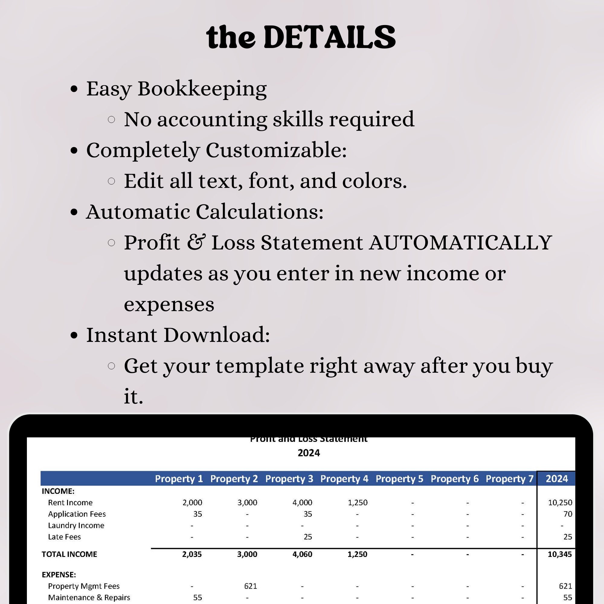 Rental Property Profit and Loss Statement Template | Excel Profit and ...