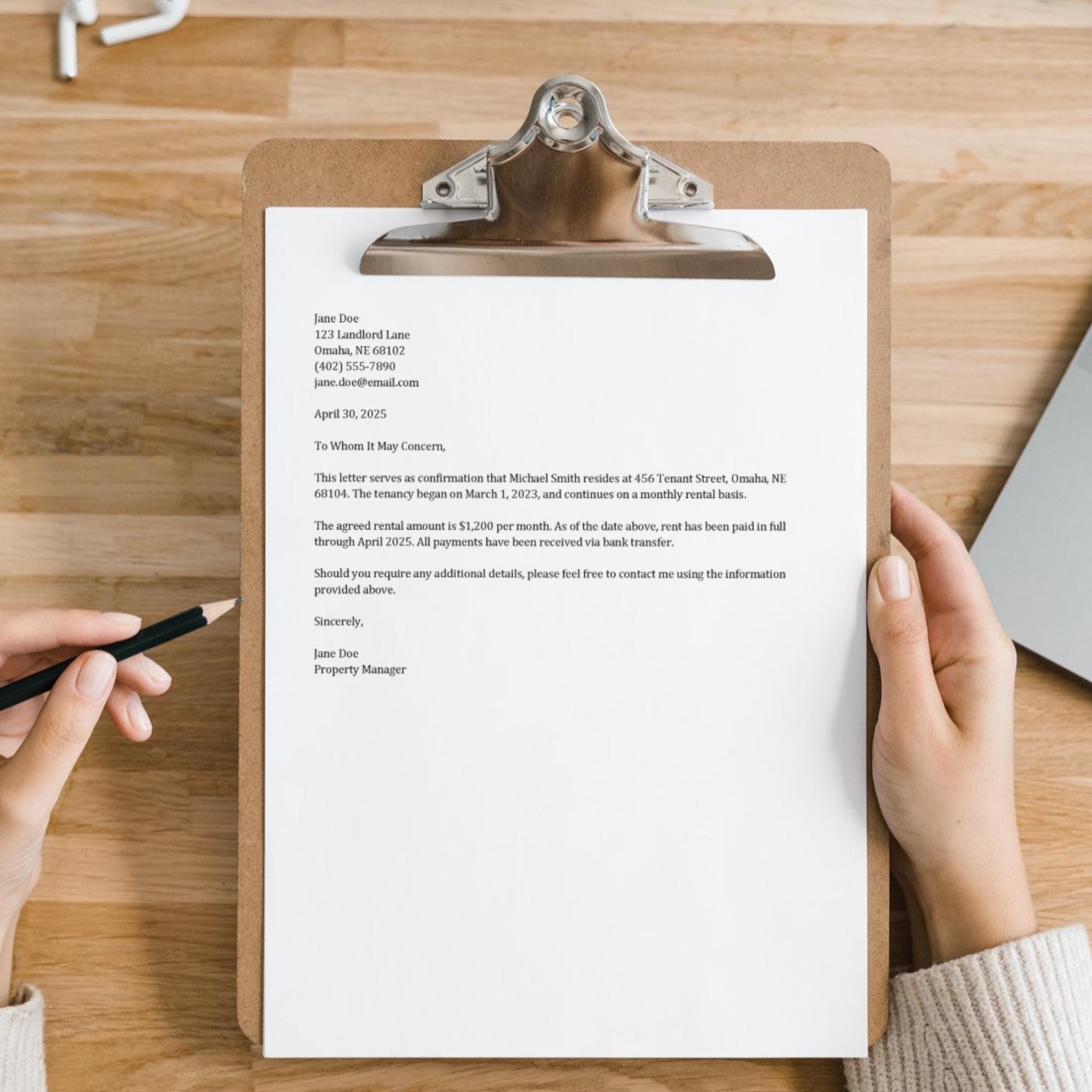 Proof of Rent Payment Letter Template | Editable Landlord Rent ...