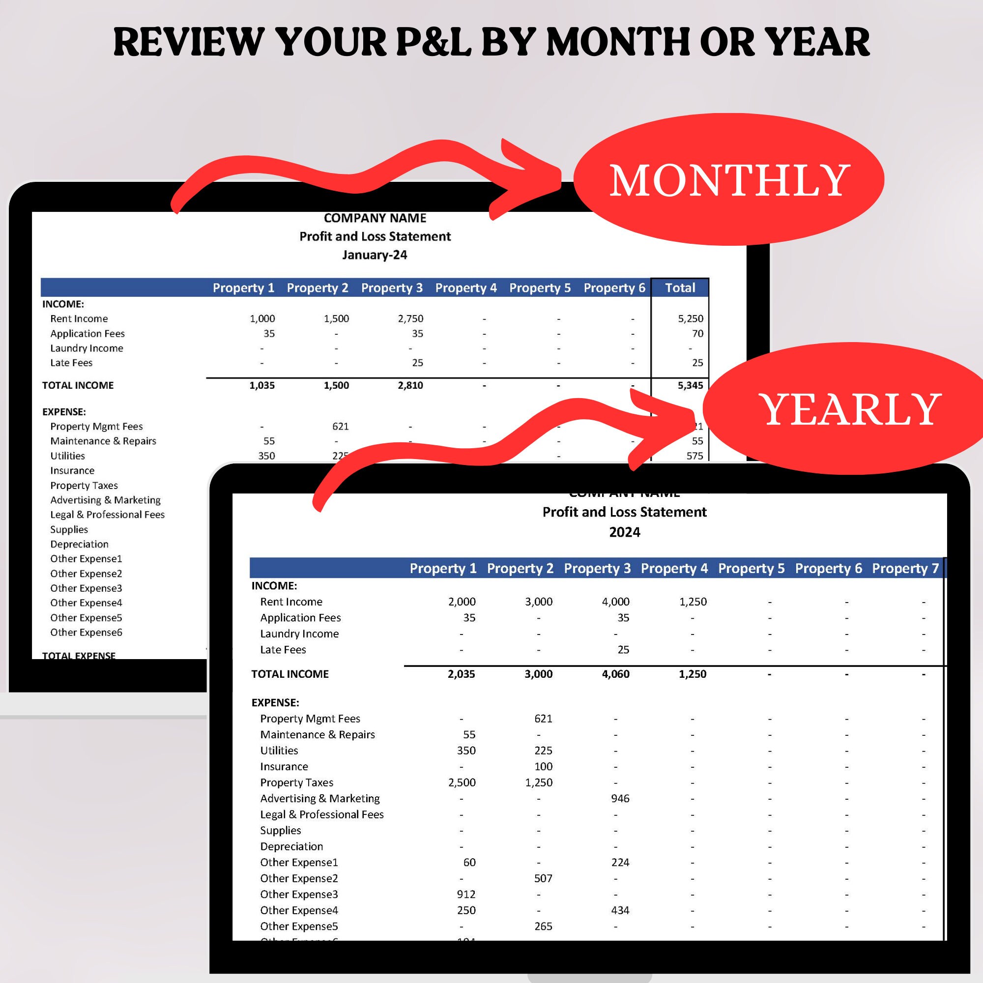 Rental Property Profit and Loss Statement Template | Excel Profit and ...