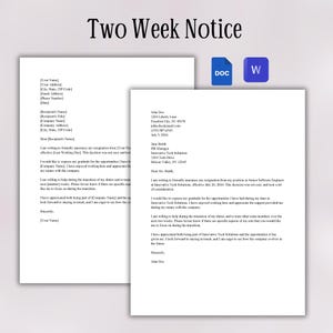 Plantilla de carta de preaviso de dos semanas / Carta de renuncia / Plantilla de carta de preaviso de dos semanas / Carta de preaviso de dos semanas