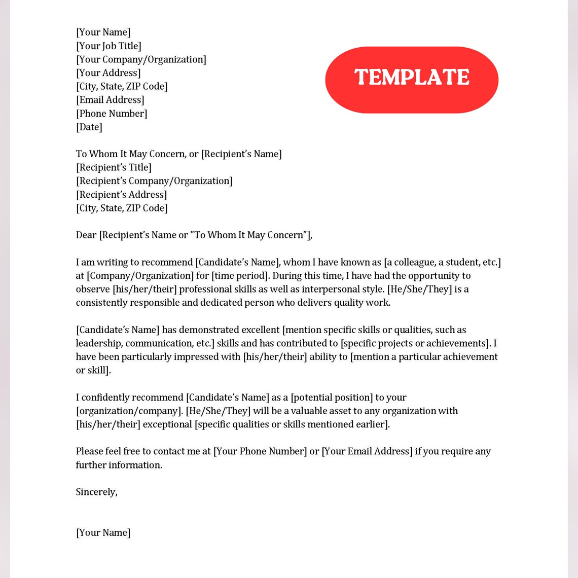 Character Recommendation Letter Template Letter of Recommendation Character Recommendation Letter Template Letter of Recommendation