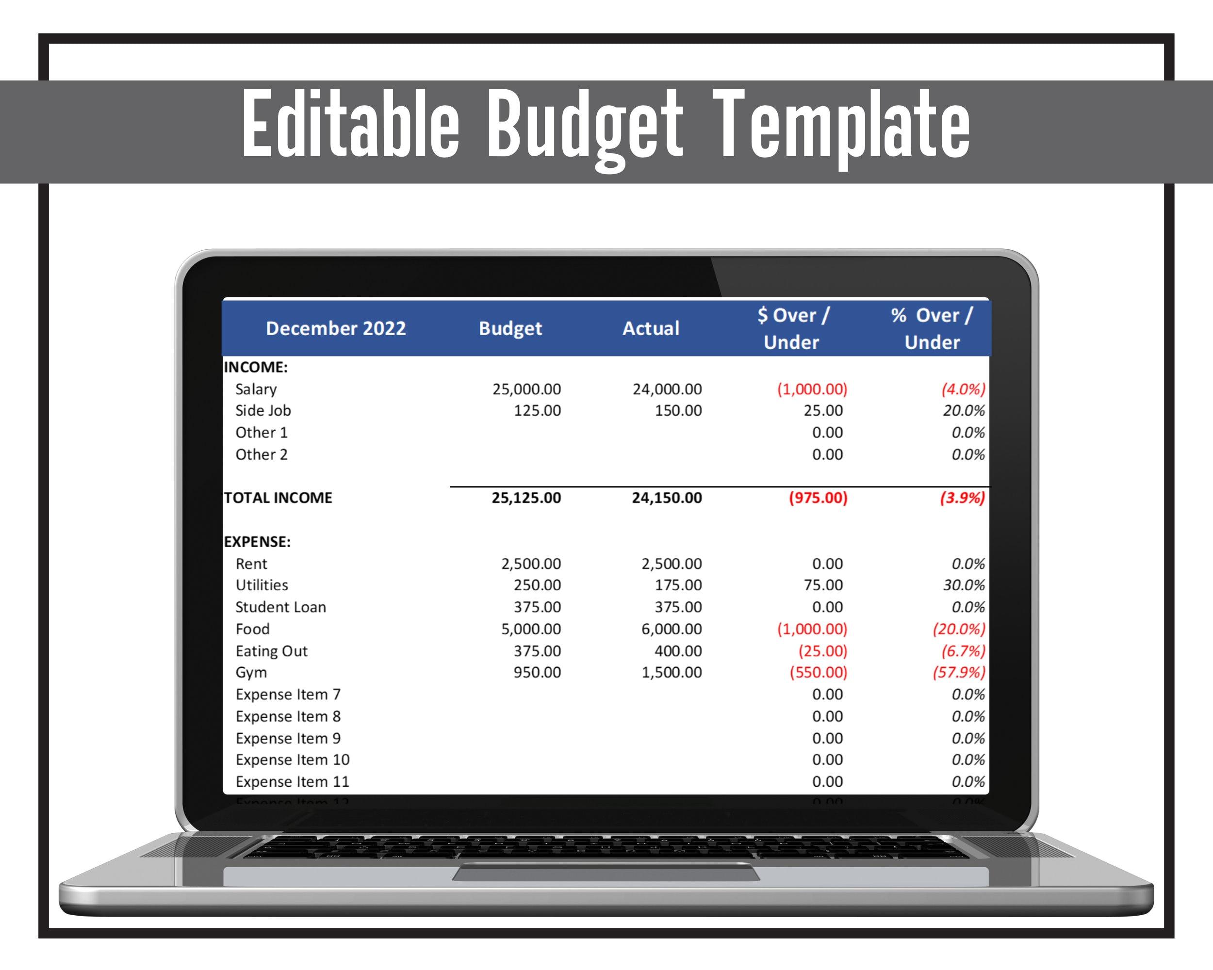 Budget Income Statement Example Profit and Loss Statement Budget Income Statement Excel Template Profit ...