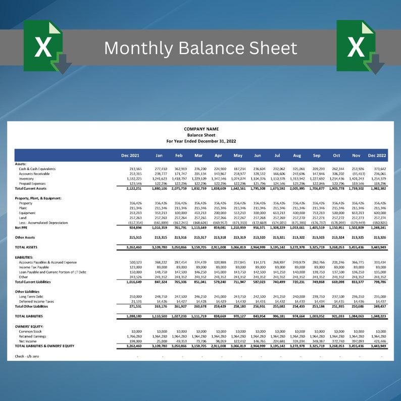 Monthly Balance Sheet Balance Sheet Template Balance Sheet in Excel Small Business Balance Sheet Statement of Financial Position image 4