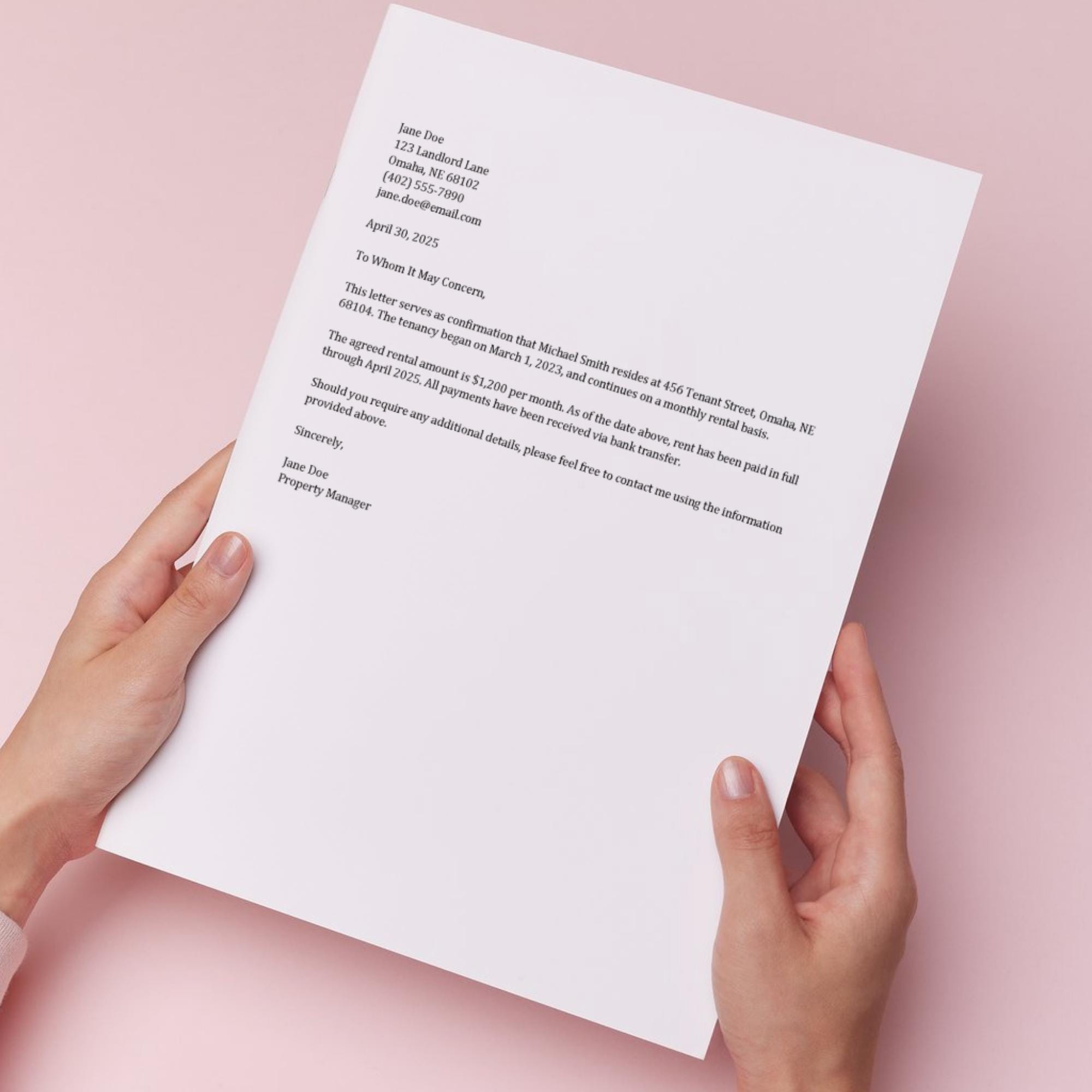Proof of Rent Payment Letter Template Editable Landlord Rent