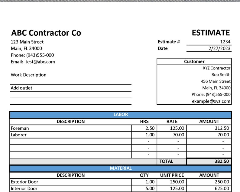 Contractor Estimate Template General Contractor Construction Estimate Template Construction Bid