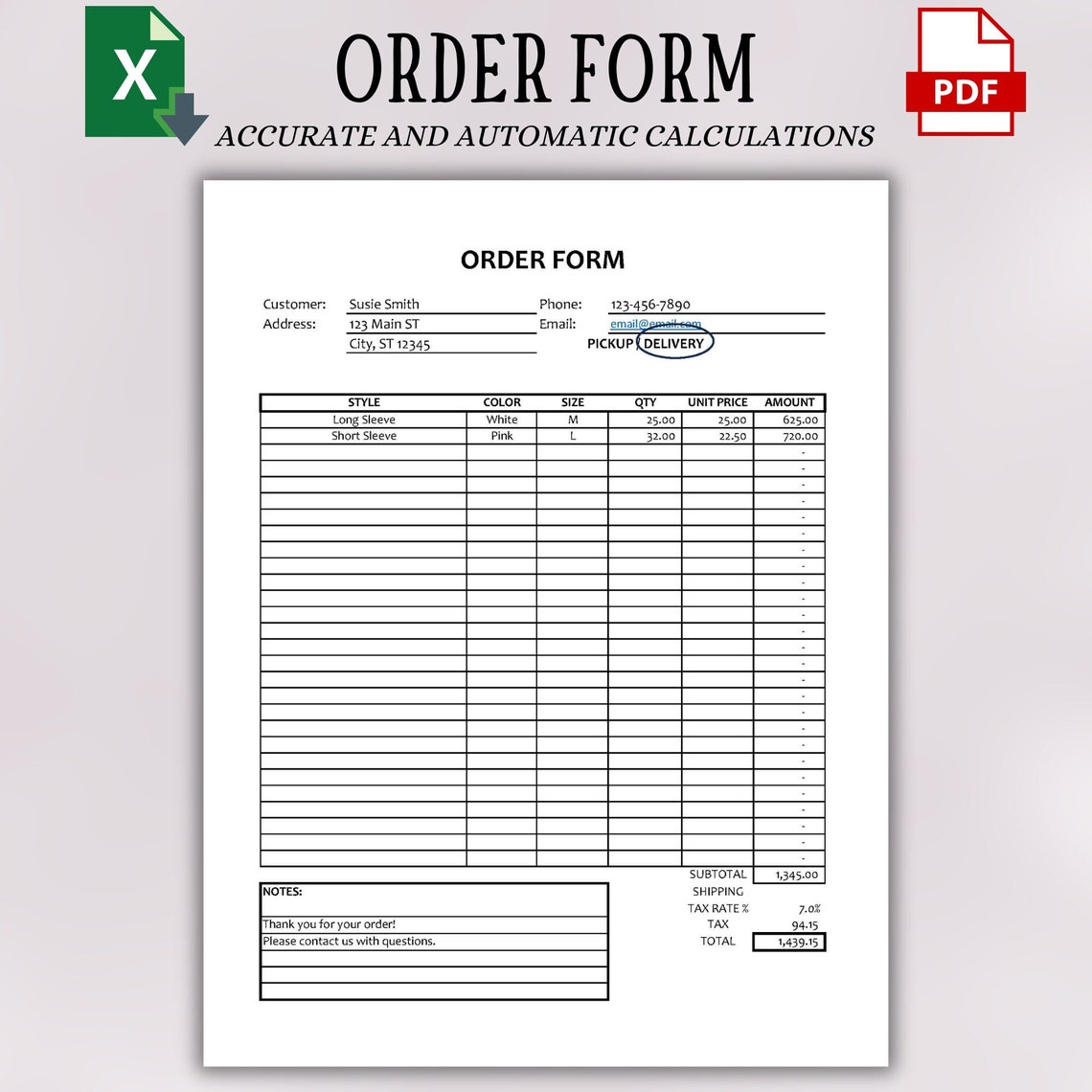 Order Form Template Printable Order Form Purchase Order Form Shirt ...