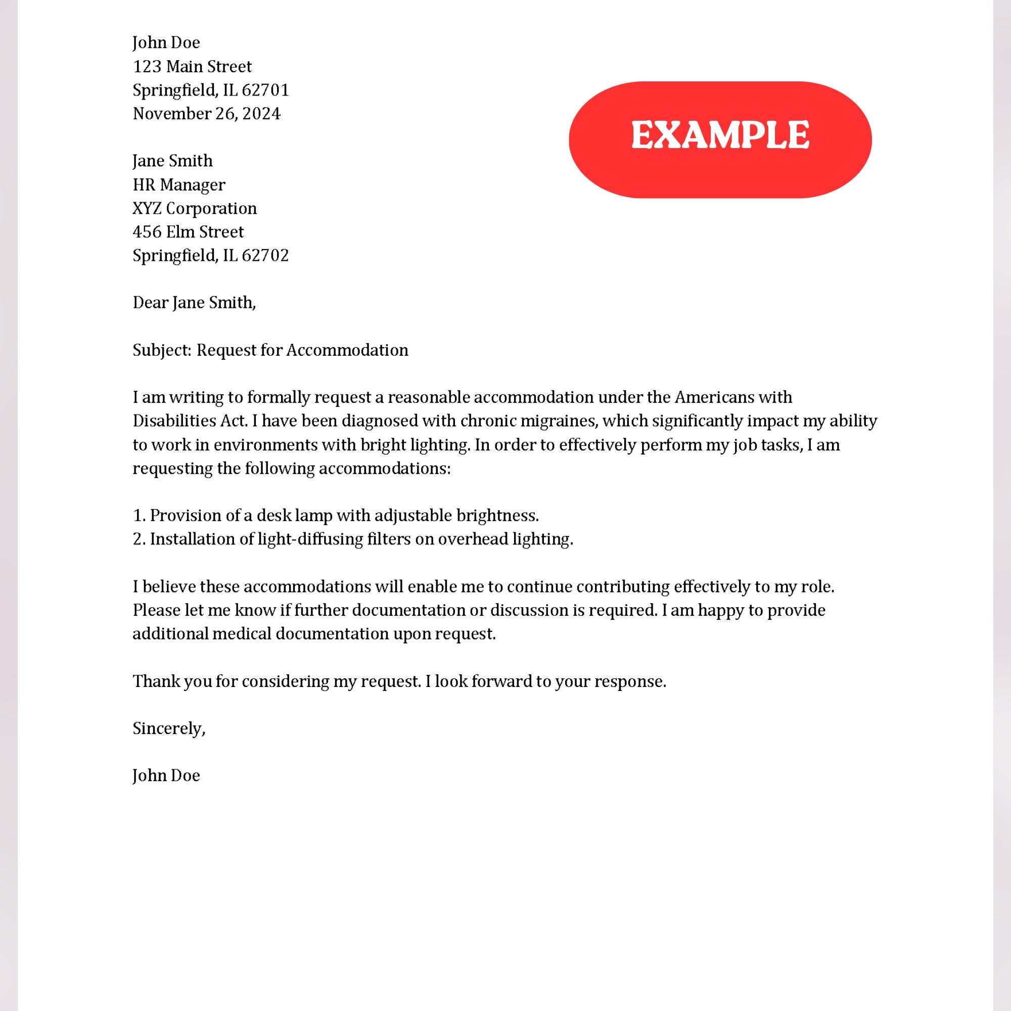 Accommodation Letter Template | Template for Therapist | ADA Template ...