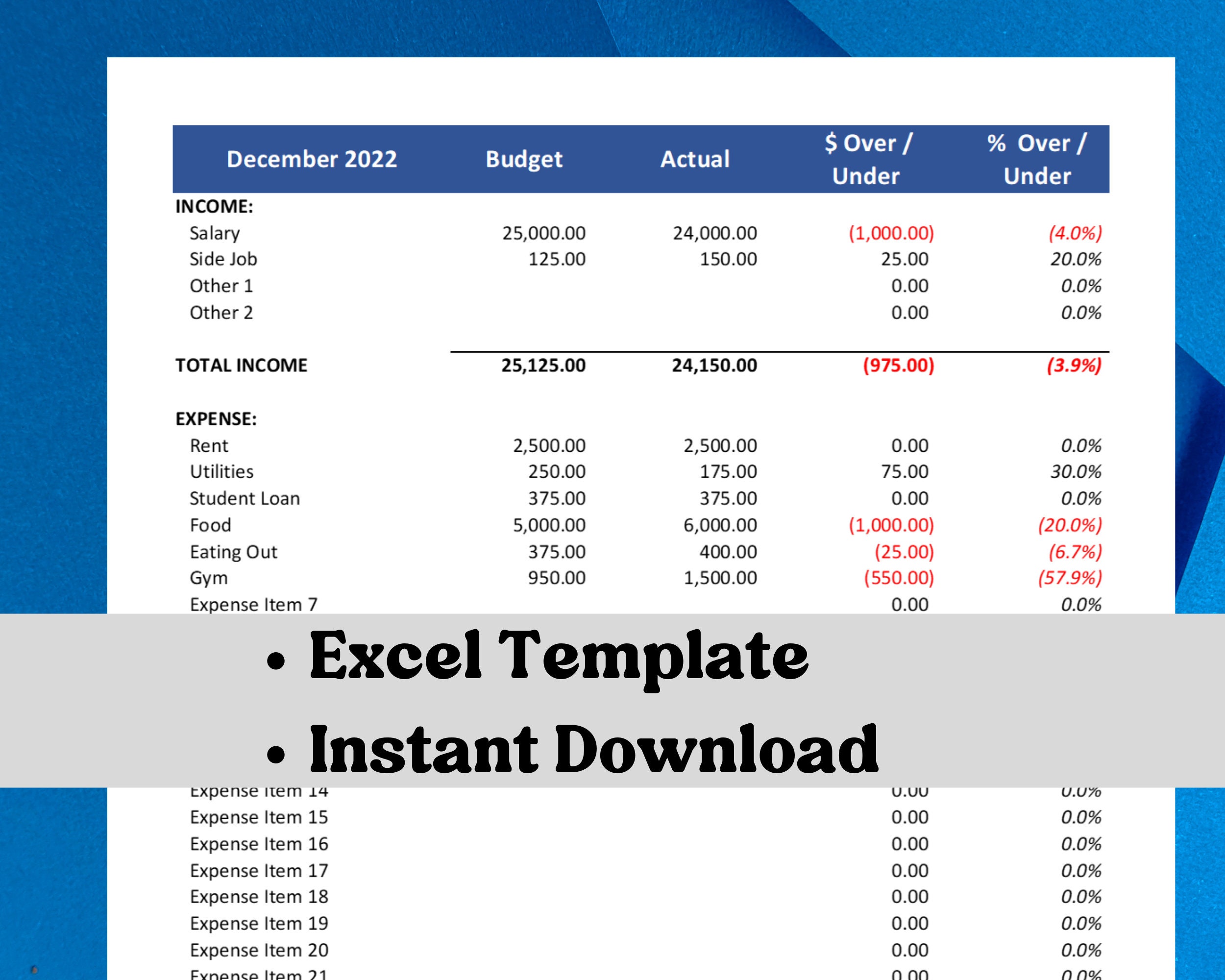 Budget Income Statement Example Profit and Loss Statement Budget Income Statement Excel Template Profit ...