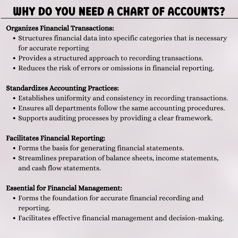 Chart of Accounts for Small Businesses Bookkeeping Template Accounting