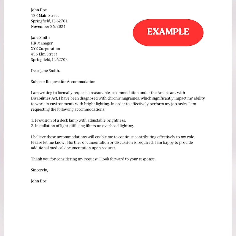 Reasonable Accommodation Letter Template | ADA Accommodation | ADA ...