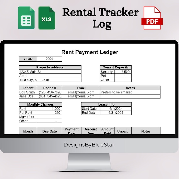 Rent Payment Tracker | Rental Payment Ledger | Monthly Rent Payment Log | Landlord Rental Spreadsheet | Landlord Rental Payment Log