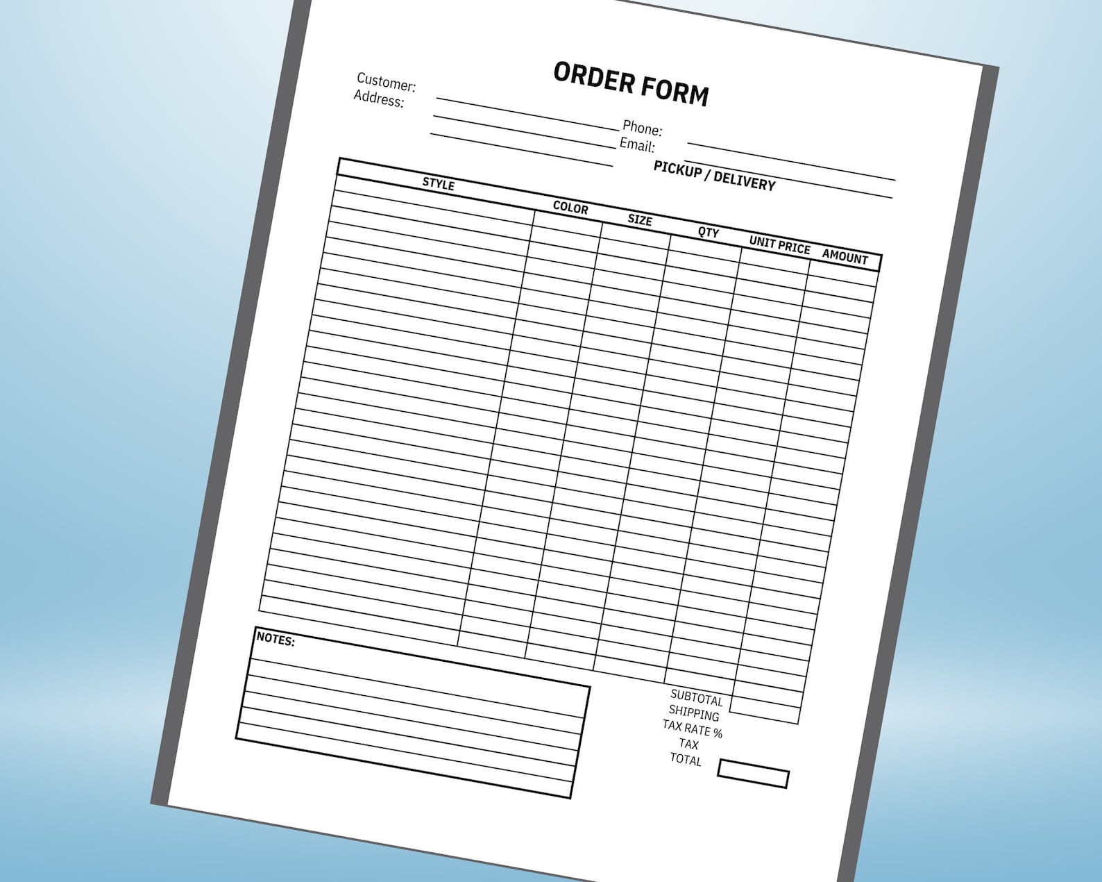 Order Form Template Printable Order Form Purchase Order Form - Etsy