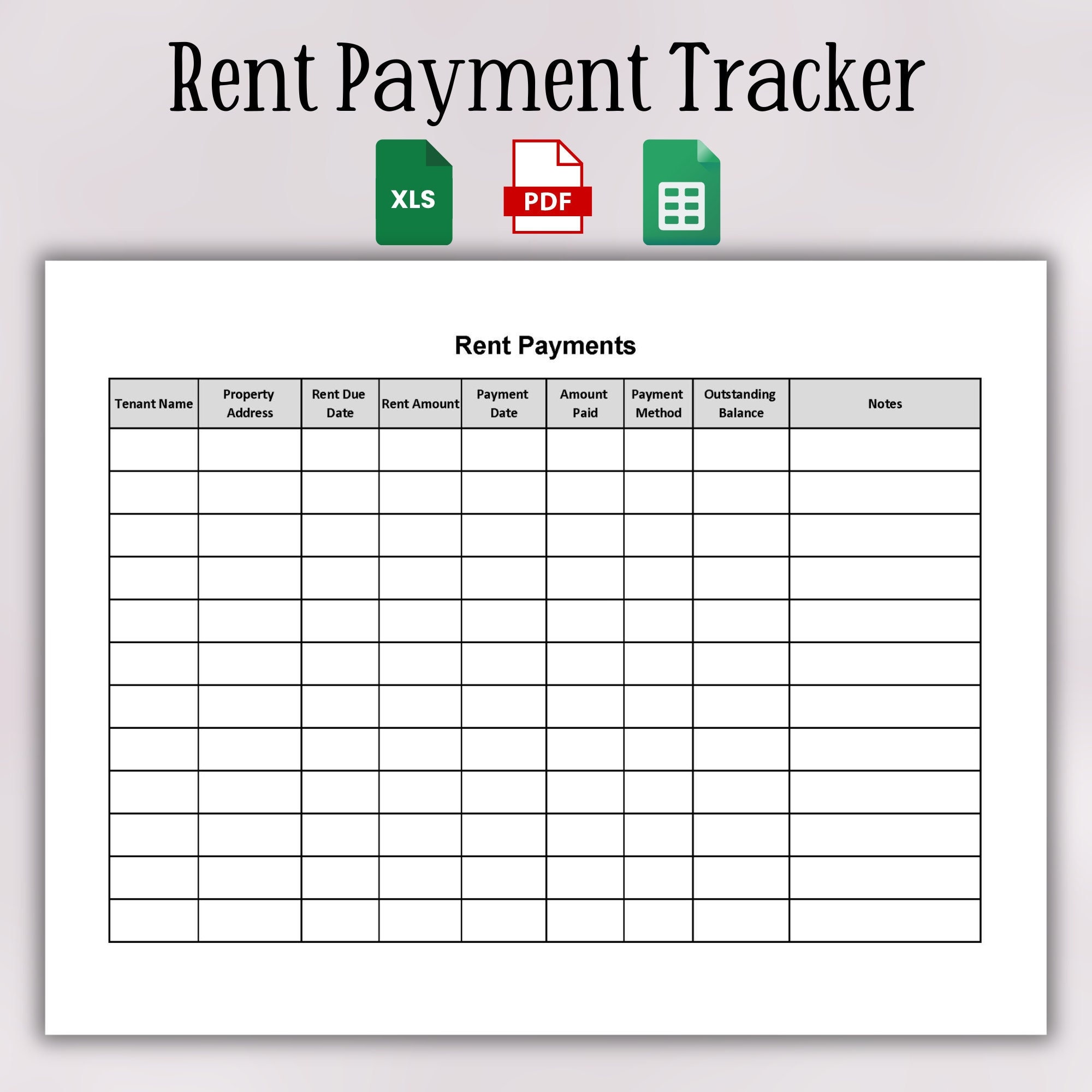 Rent Payment Tracker | Rental Payment Ledger | Monthly Rent Payment Log | Landlord Rental Spreadsheet | Landlord Rental Payment Log
