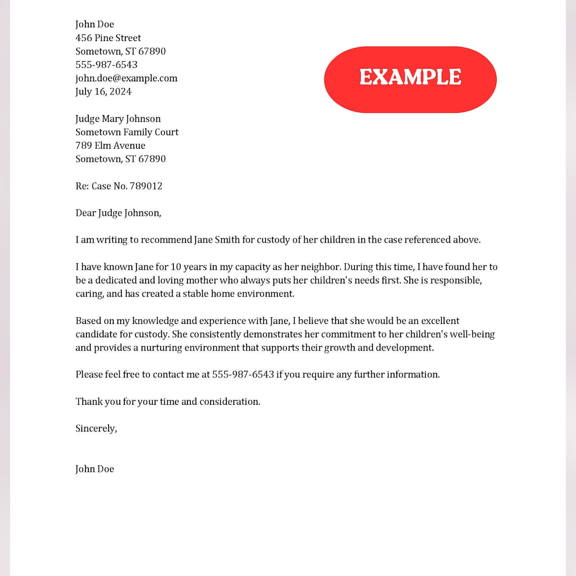 Character Reference Letter | Court Character Letter | Character ...