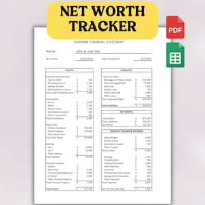 Editable Net Worth Tracker Spreadsheet | Financial Planner Template | Annual Net Worth Calculator | Personal Finance | Net Worth Planner