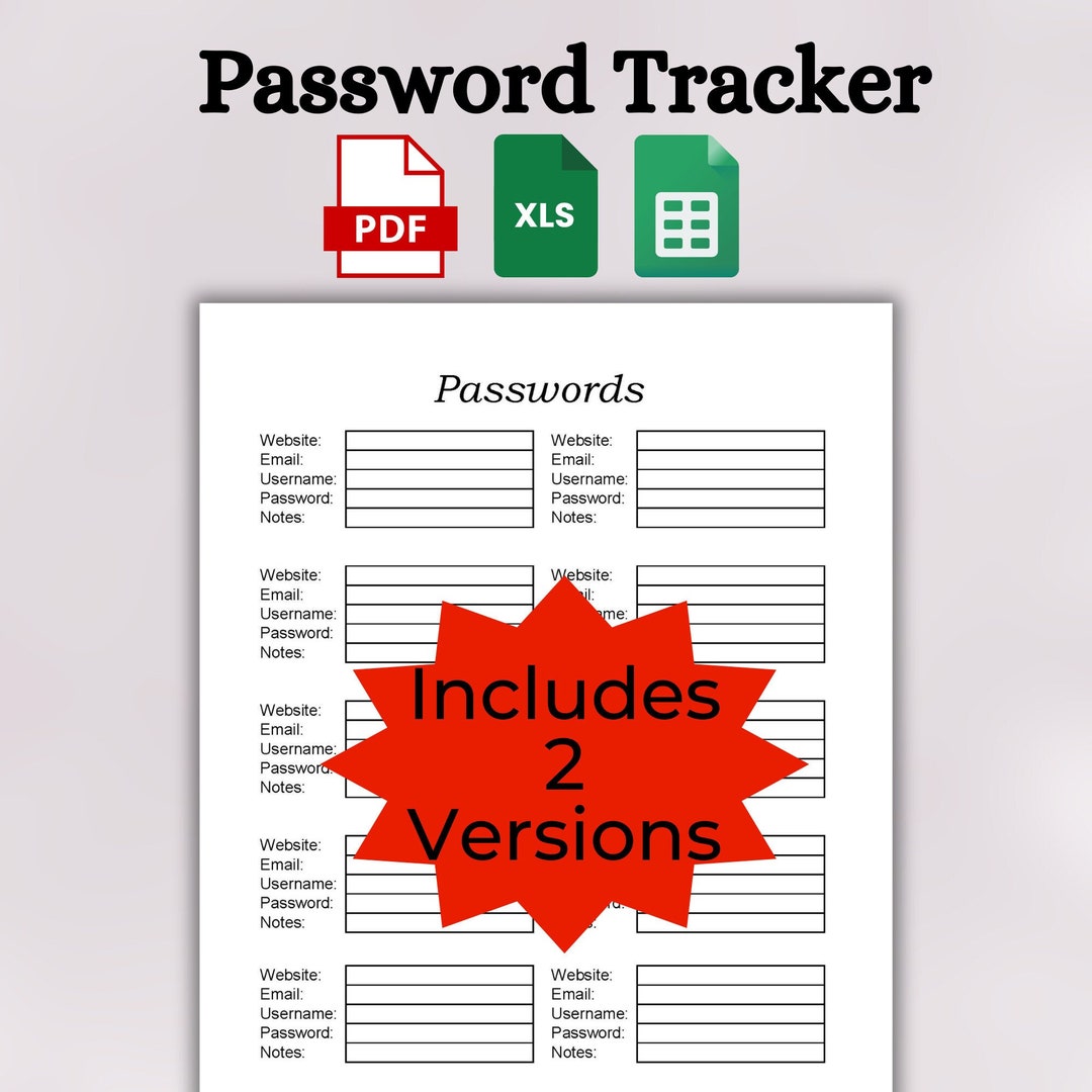Password Tracker Printable &amp; Fillable Password Keeper Password ...
