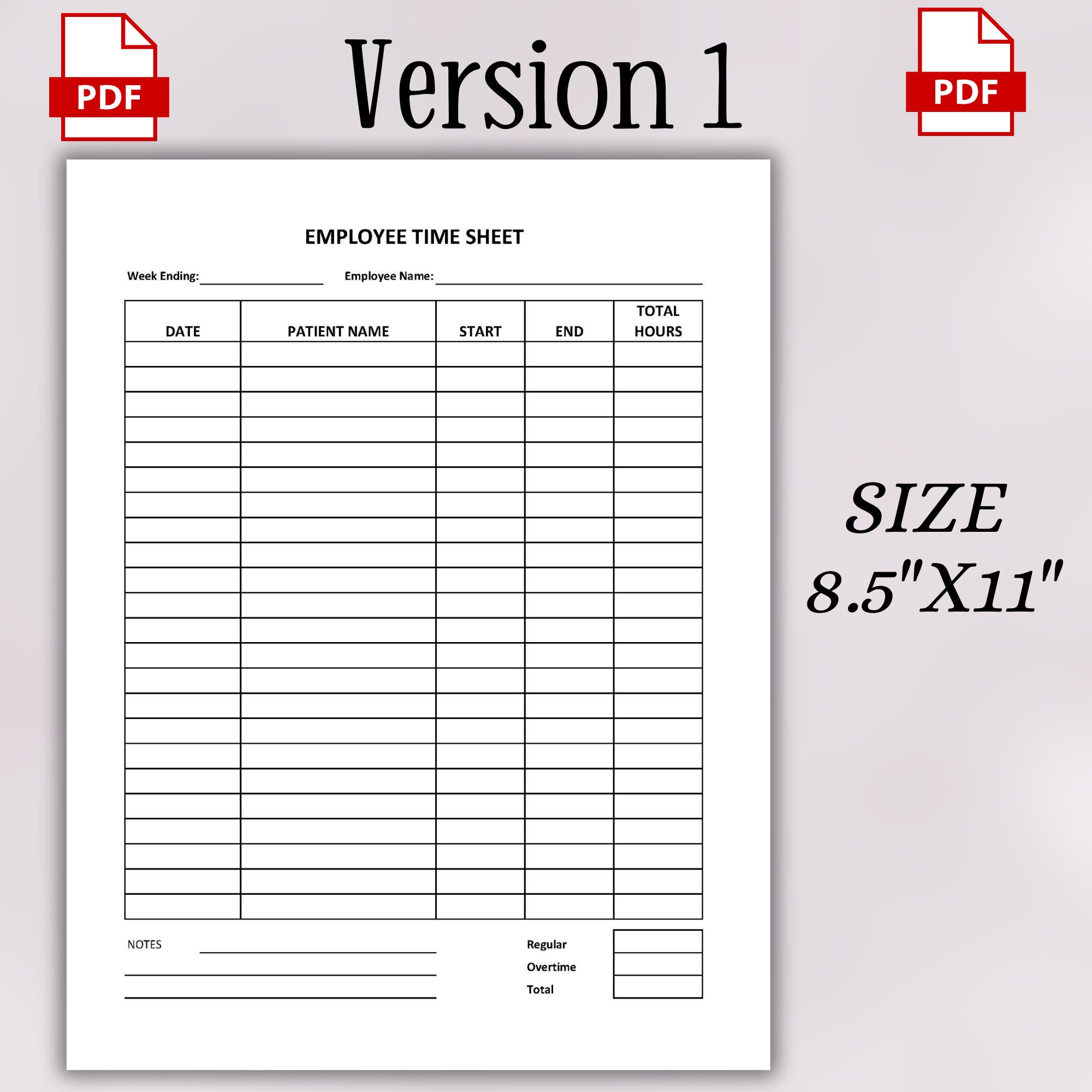 Printable Time Card Employee Time Sheet Template Time Log Time Tracker