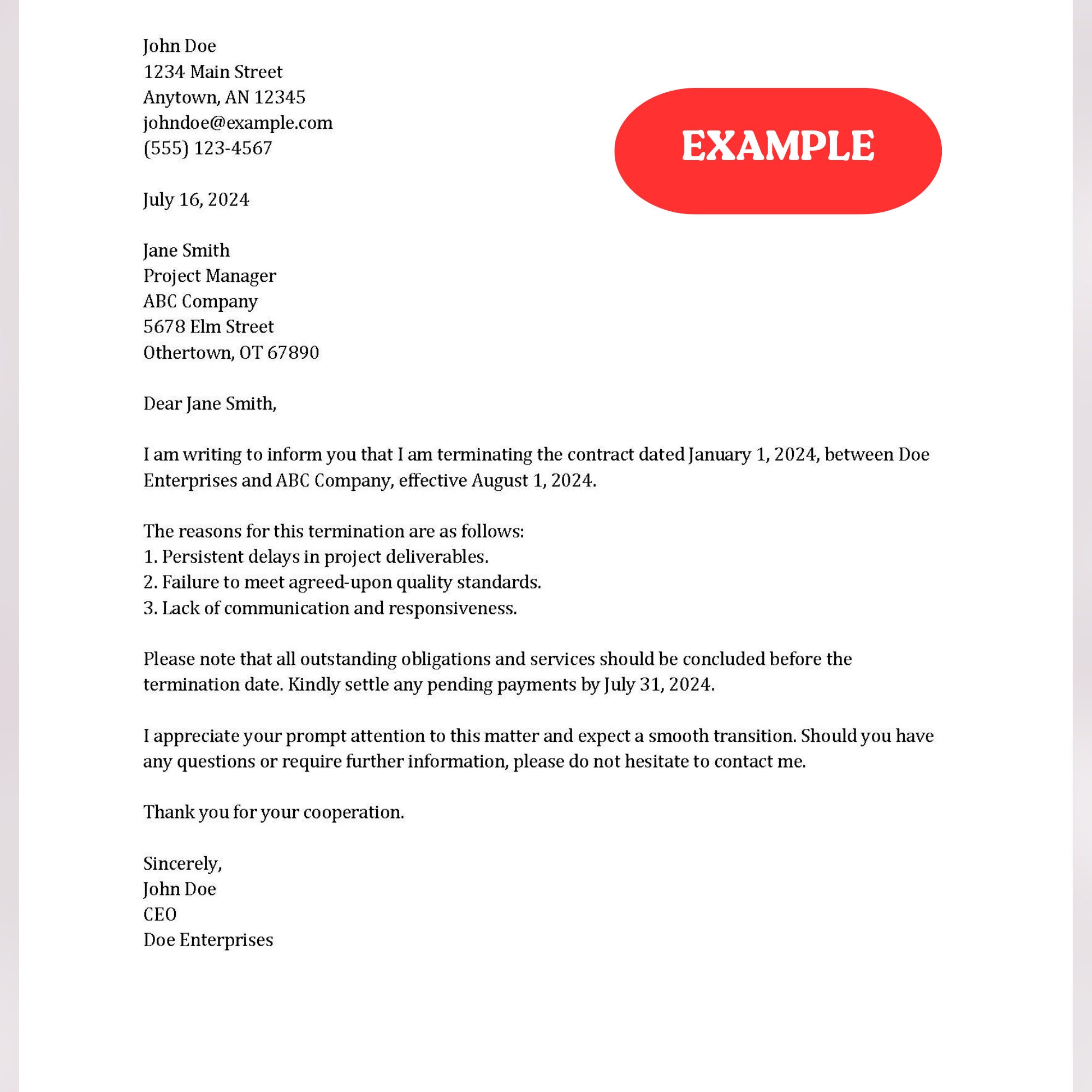 Contract Termination Letter Template Cancellation Letter Contract Contract Termination Letter Template Cancellation Letter Contract