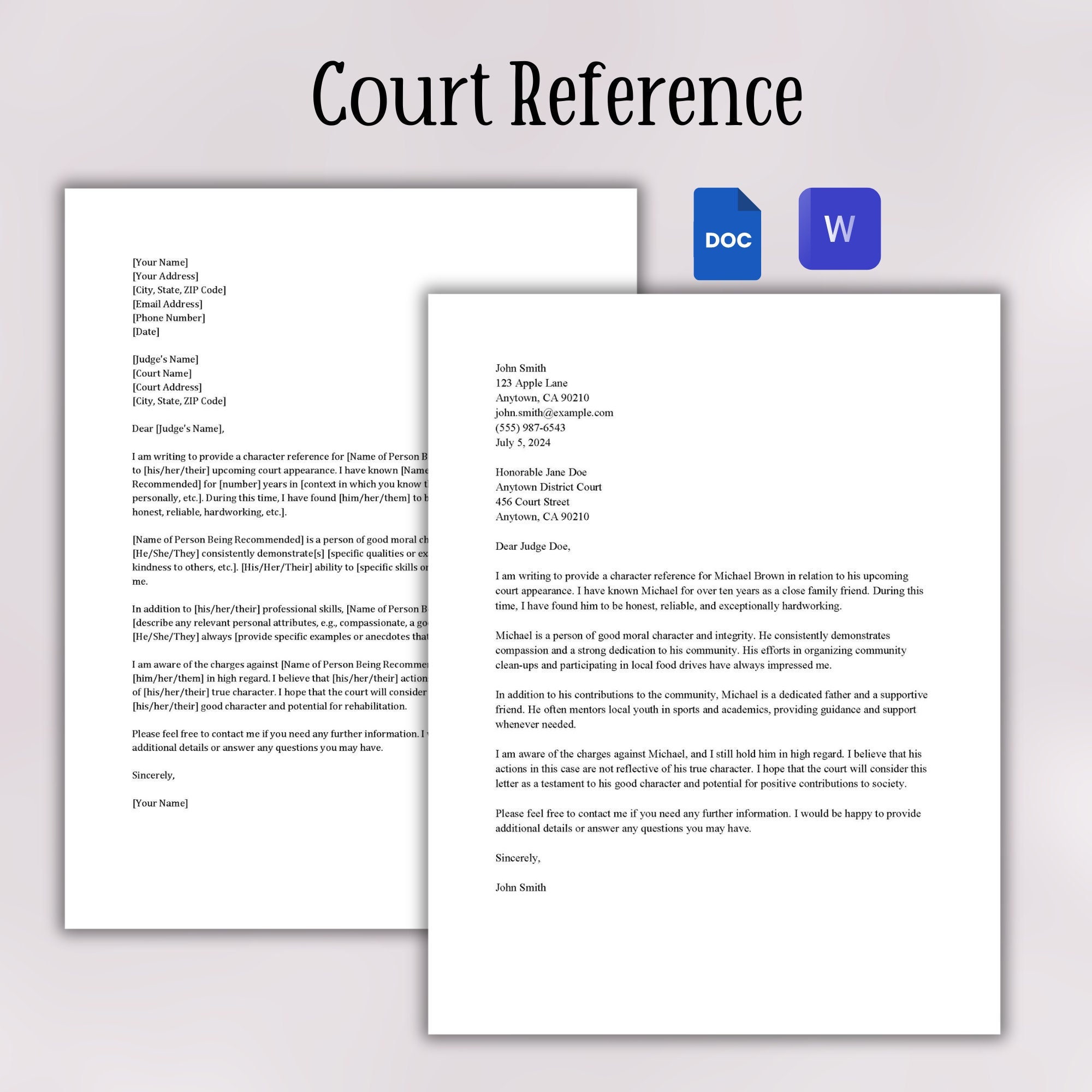 Character Reference Letter | Court Character Letter | Character ...