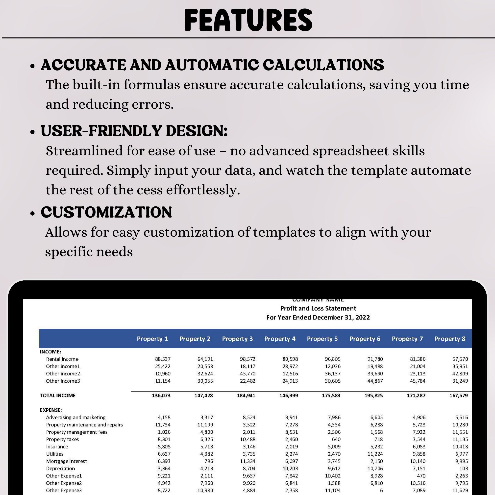 Rental Property Spreadsheet Bookkeeping Rental Property Management ...