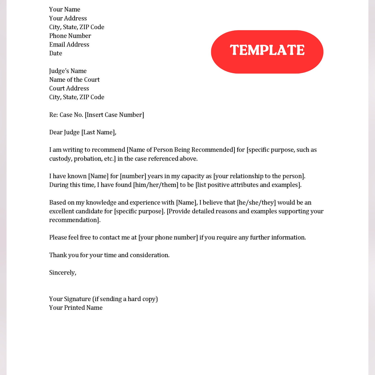 Character Reference Letter | Court Character Letter | Character ...