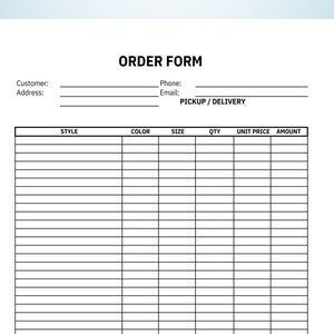 Order Form Template Printable Order Form Purchase Order Form - Etsy