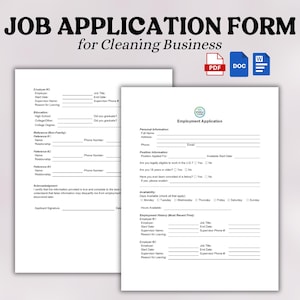 Anställningsansökan för städföretag | Blanketter för städning | Utskrivbar städning | Jobbansökan för städföretag