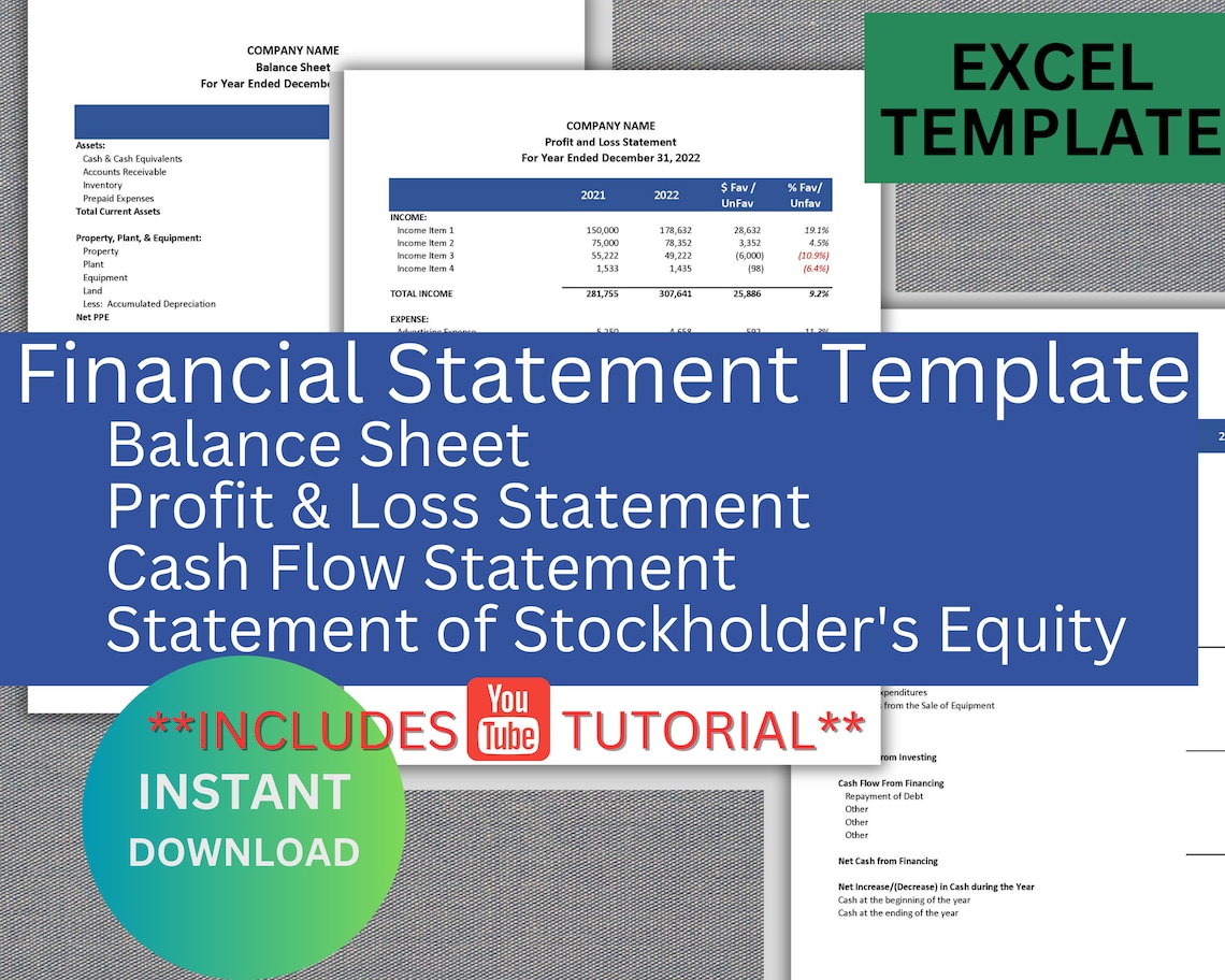 Financial Statement Template Excel Financial Statement Etsy