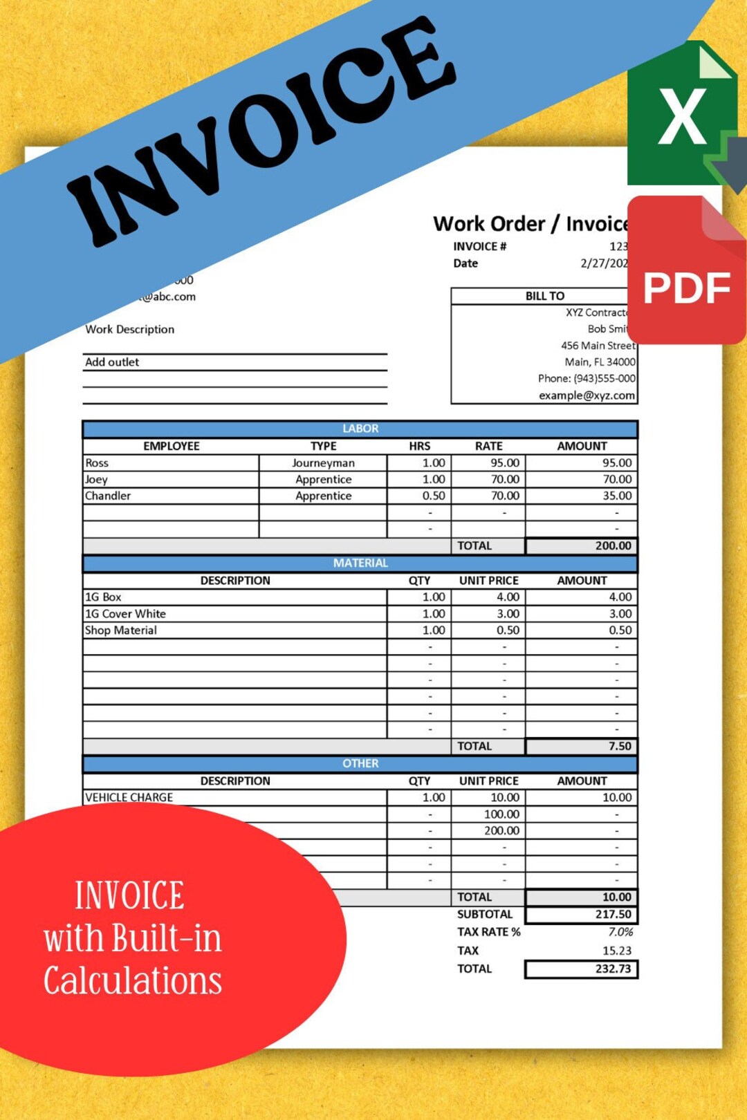 Editable Invoice Template Invoice in Excel & PDF Excel Business ...