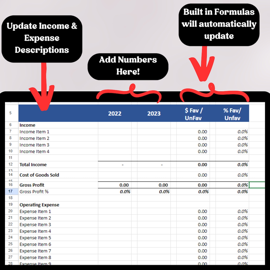 Profit and Loss Statement Template With Prior Year Comparison | Google ...