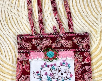 One of a Kind, Women’s Upcycled Embroidered Handbag, Purse Sustainable Vintage and Preloved Materials
