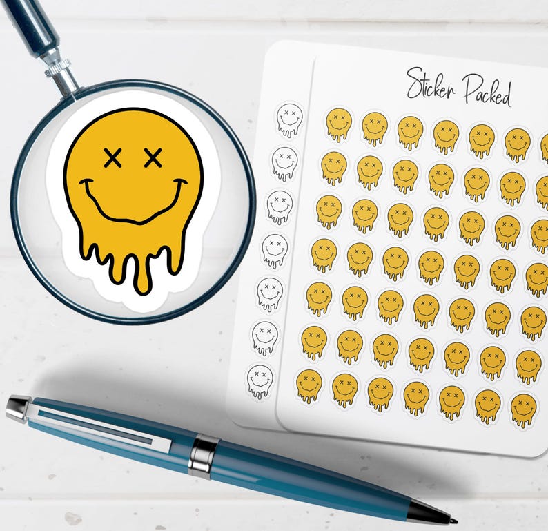 Melting Smiley Face Planner Sticker Melting Smiley Face Icon Sticker ...