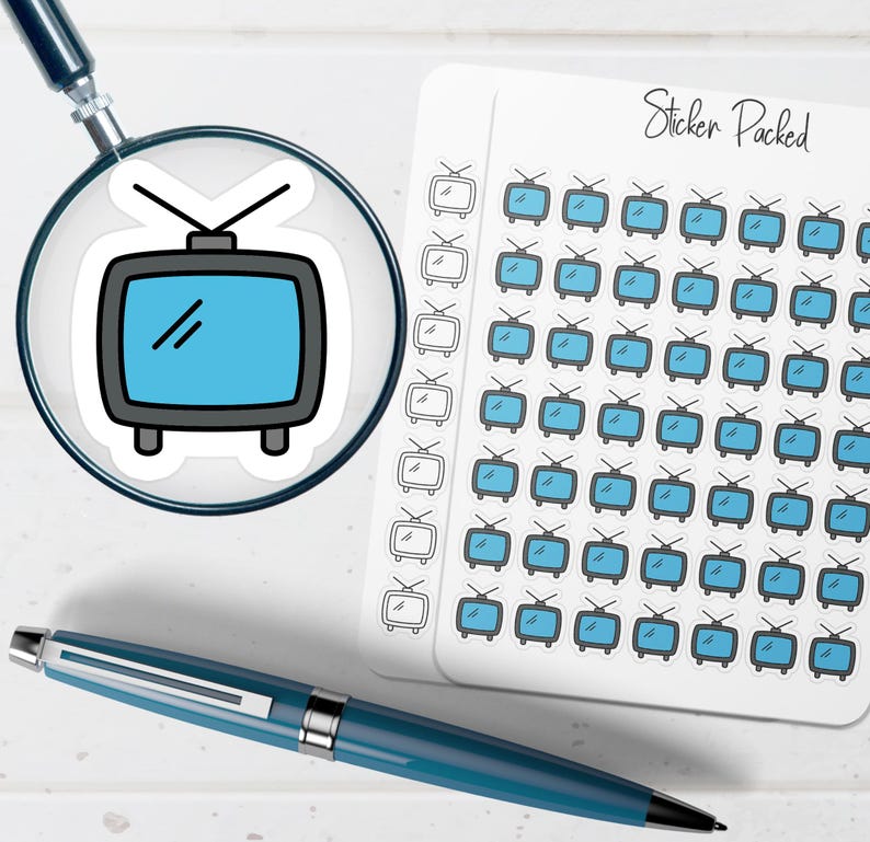 Blue Tv Sticker Old TV Planner Sticker Old TV Icon Sticker Old TV Sticker - Etsy