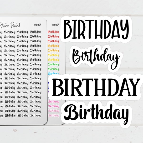 Birthday Planner Sticker Birthday Script Sticker Birthday Word Sticker Birthday Script Planner Sticker