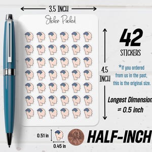 Peut inclure: Une planche de 42 autocollants avec un motif de t&ecirc;te et de nuage de pluie. Les autocollants mesurent 1,3 cm sur 1,1 cm. La planche mesure 8,9 cm de large et 11,4 cm de haut. Le texte "Sticker Packed" est en haut.