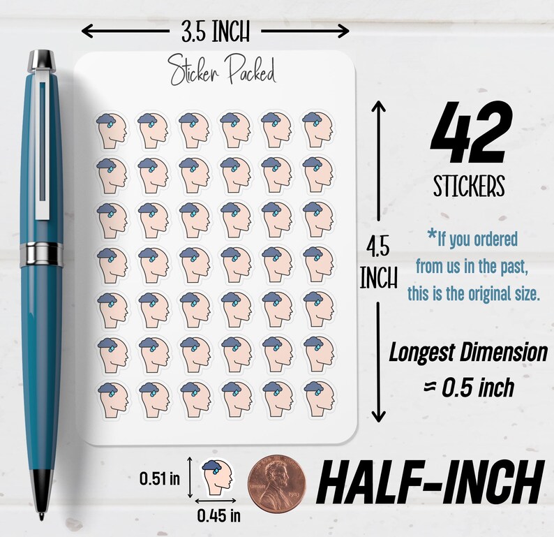 Peut inclure: Une planche de 42 autocollants avec un motif de t&ecirc;te et de nuage de pluie. Les autocollants mesurent 1,3 cm sur 1,1 cm. La planche mesure 8,9 cm de large et 11,4 cm de haut. Le texte "Sticker Packed" est en haut.