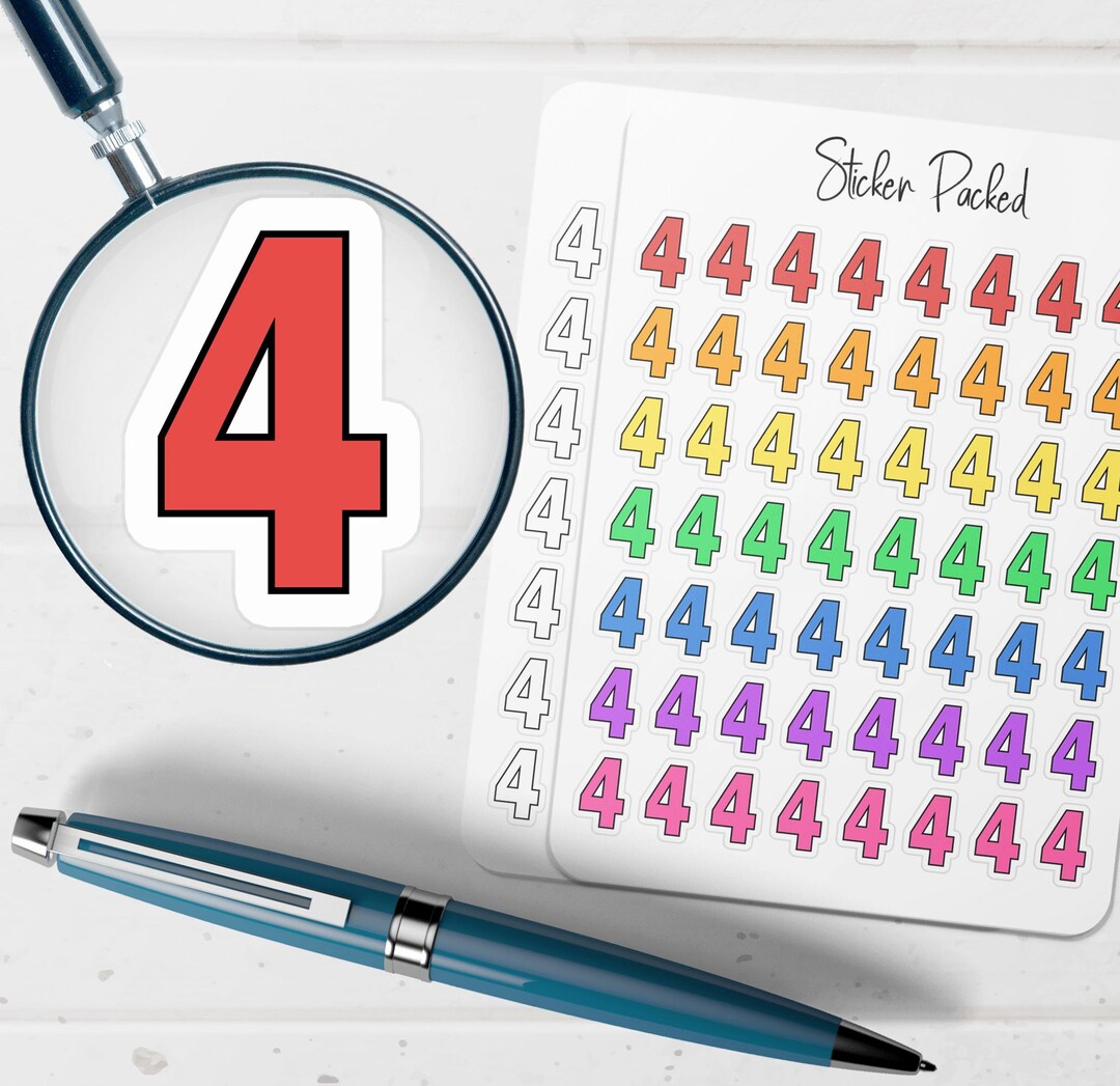 4th Number Sticker Number 4 Planner Sticker Number 4 Icon Sticker Number 4 Sticker - Etsy