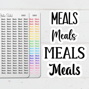 May include: White sticker sheets with the word "Meals" printed in black. The stickers are in various sizes and fonts. The text "Sticker Packed" and "SS0035" are also visible.