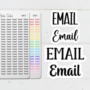 May include: White stickers with the word "EMAIL" in a bold, black font. The image also shows sticker sheets with the word "Email" in various colors. The stickers are designed for organization and labeling.