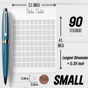 May include: A sheet of 90 small stickers, each with a binary code design. The stickers are 0.36 inches by 0.29 inches. The sheet is 3.5 inches wide and 4.5 inches tall, labeled "Sticker Packed."