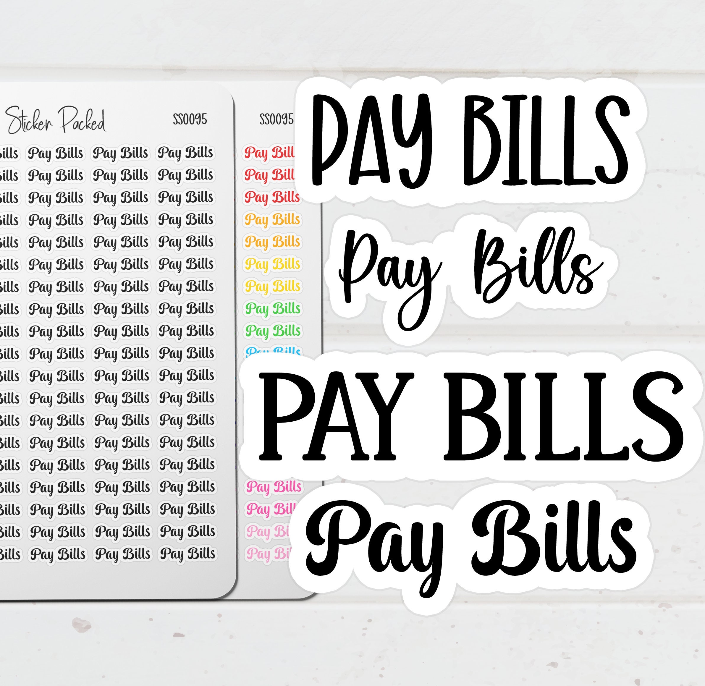  Pay Bills Planner Stickers/Pay Day / 54 Fun Vinyl Stickers  (1/2”) / Budget Bills Work Financial/Essential Productivity Life Planner  Stickers/Bujo Bullet Journaling (1 Sheet, Mortgage, Matte Vinyl) : Handmade  Products