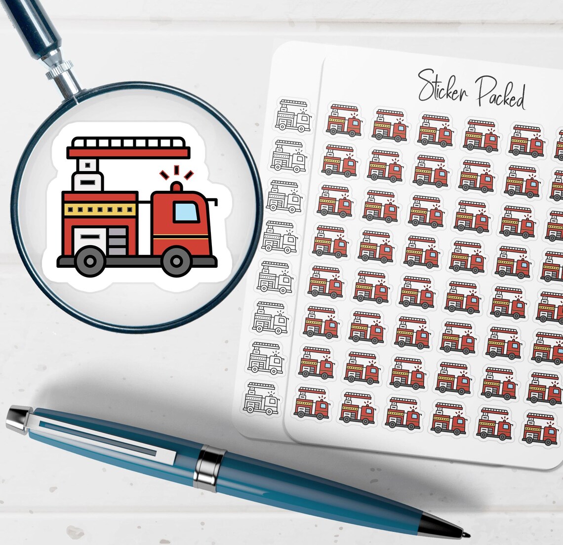 Fire Truck Planner Sticker Fire Truck Icon Sticker Fire Truck Sticker ...