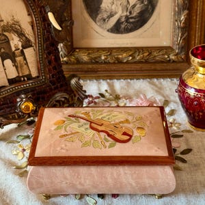 Late 1800s-Early 1900s Rose Enameled Wood, Working Symphonion Music Box