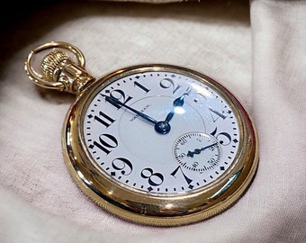 Large 1913 Gf Waltham Pocket Watch w/Cobalt Blue Hands, Runs Beautifully