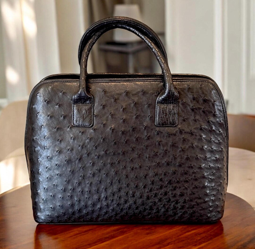 Vintage Black Genuine Ostrich Handbag Roomy Made In Italy Etsy