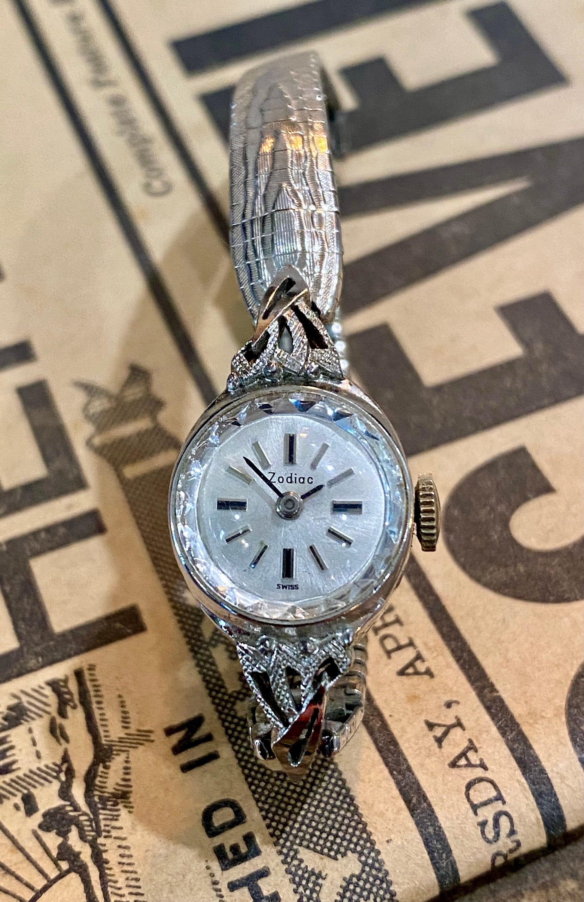 Mid-century 10k RGP Zodiac Cocktail Watch, Small, Runs  display picture 3