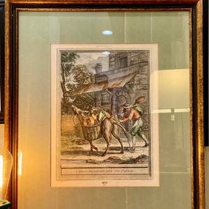Rare 1700s Hand-Colored Lempereur Etching on Laid Paper, Framed