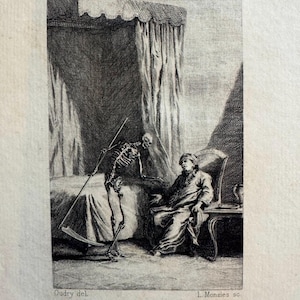 Late 1800s French Etching of JB Oudry’s ‘Death & Dying’ by Master Painter/Etcher Louis Monziès
